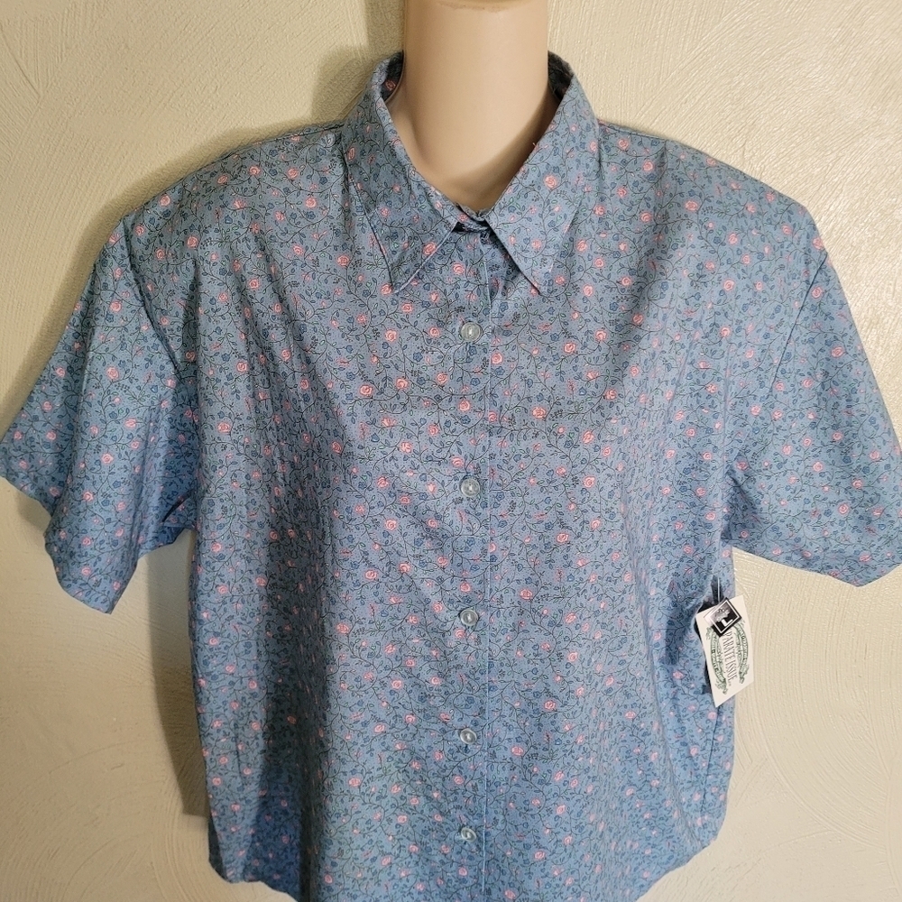 Vintage Separate Issue Blue Floral Button Down Short Sleeve Top Size Women's L - Picture 3 of 9